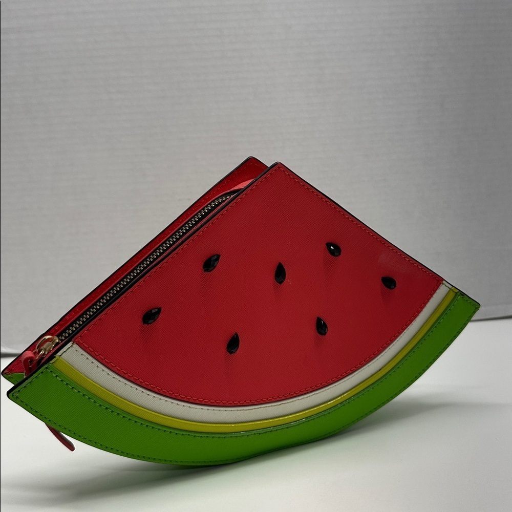 Kate Spade Watermelon Make a Splash Clutch Zip Around Iconic 3D Purse Pink Green - Picture 7 of 15